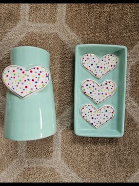 GLORY HAUS Mint Ceramic Heart Trinket Dishes with Confetti Hearts